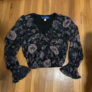 Francesca’s Floral Black and Pink Blouse